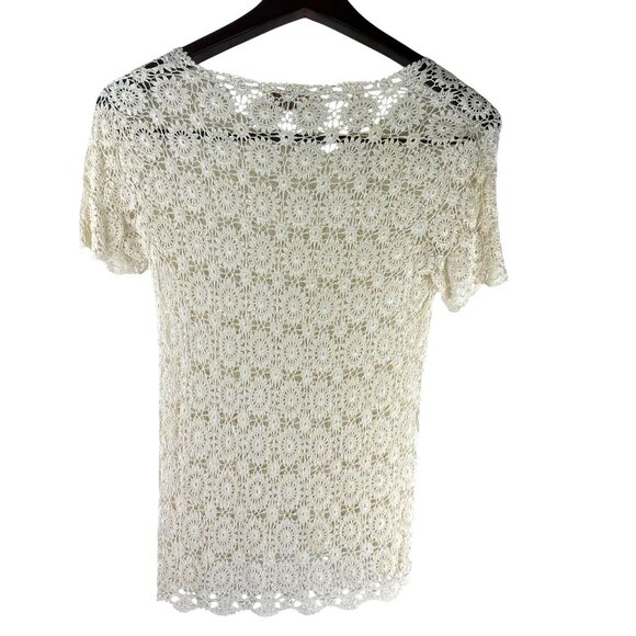 VTG Boho Cottage Delicate Trinchetto Hand Crocheted Knit Blouse, Women's Large - Picture 6 of 11